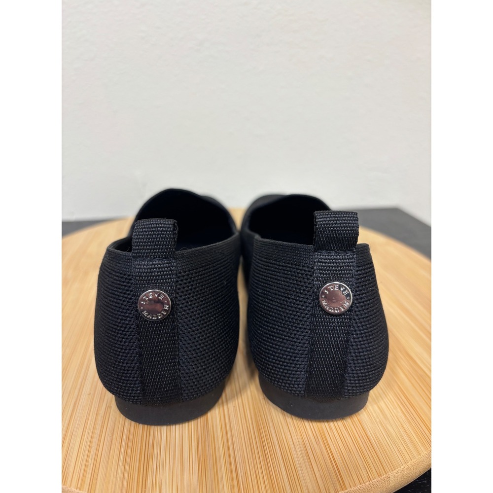 Steve Madden Raine Loafers Women 7 Black Fabric‎ Knit Square Toe Slip On Flats - Picture 4 of 9